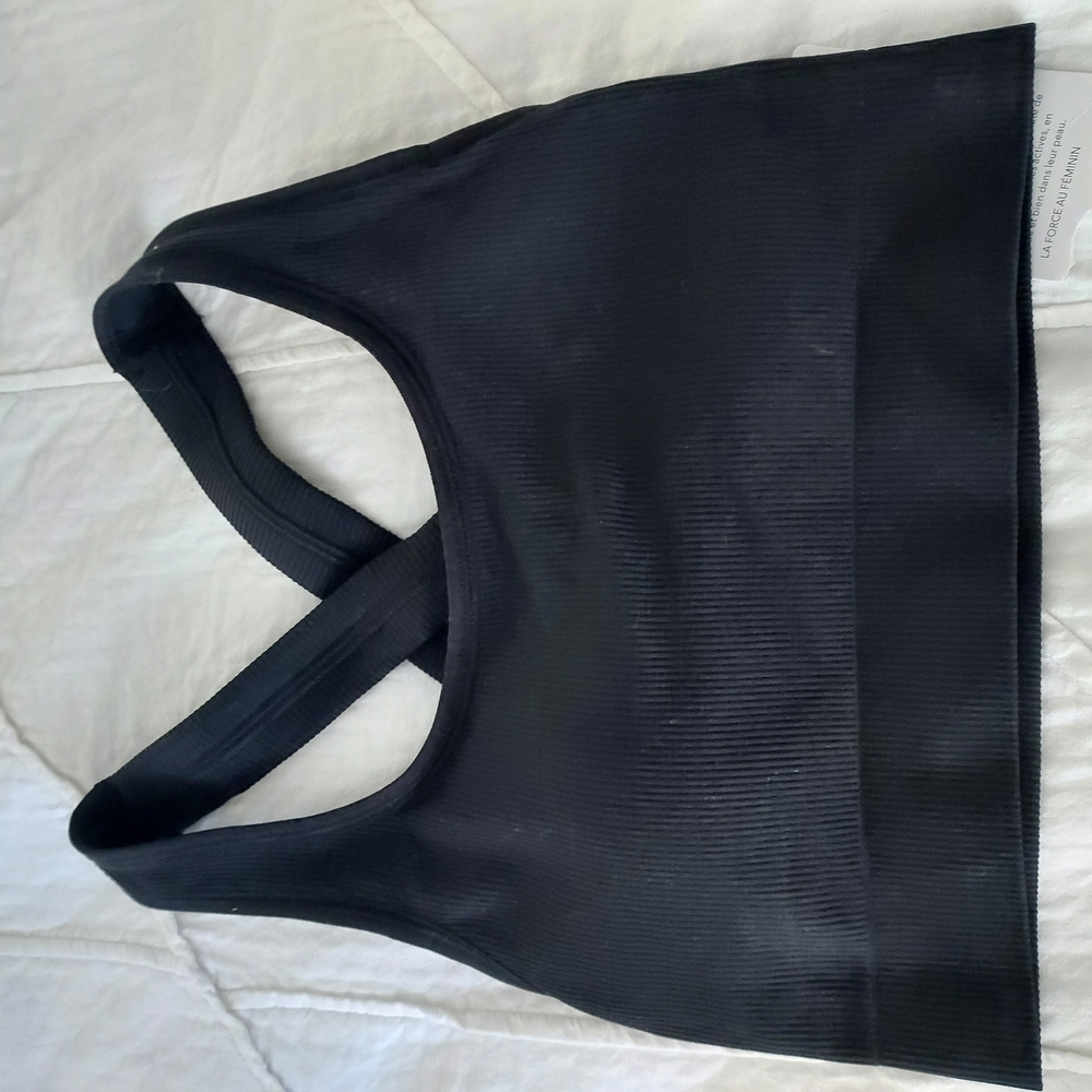 NWT Athleta Aurora Scoop Black Ribbed Sports Bra, XS